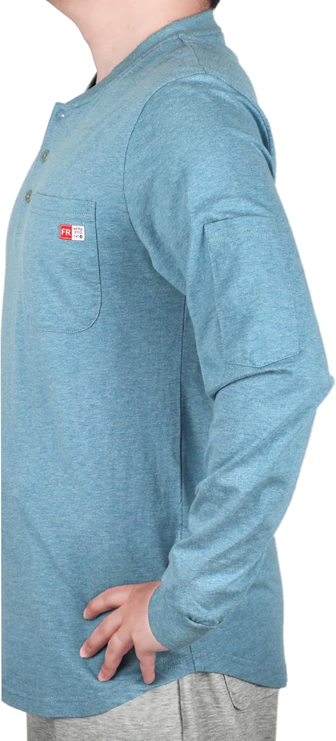 TICOMELA FR Shirts for Men Heather Series 6oz Flame Resistant T Shirt NFPA2112 CAT2 Fire Retardant Henley Shirts