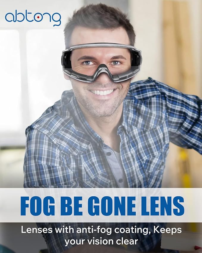 Safety Goggles Over Glasses - Anti-Fog Lens Wide Vision Eyewear for Chemistry Lab Work & Industrial Use - ANSI Z87.1 Certified Eye Protection, Impact Resistance, Adjustable Strip - Men & Women