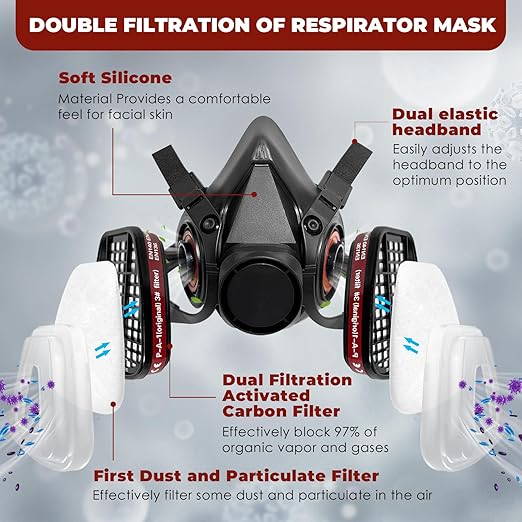 ANUNU Respirator Mask with Filters, Reusable Dust Respirator Mask for Painting, Gases, Dust, Chemical, Organic Vapors, Epoxy Resin, Welding