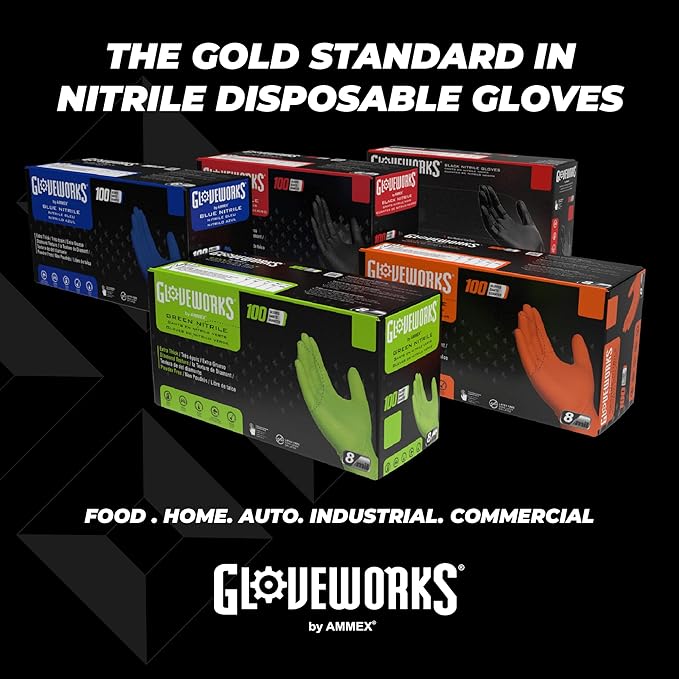 GLOVEWORKS HD Black Nitrile Gloves - 6 mil Disposable, Latex Free Mechanics Gloves