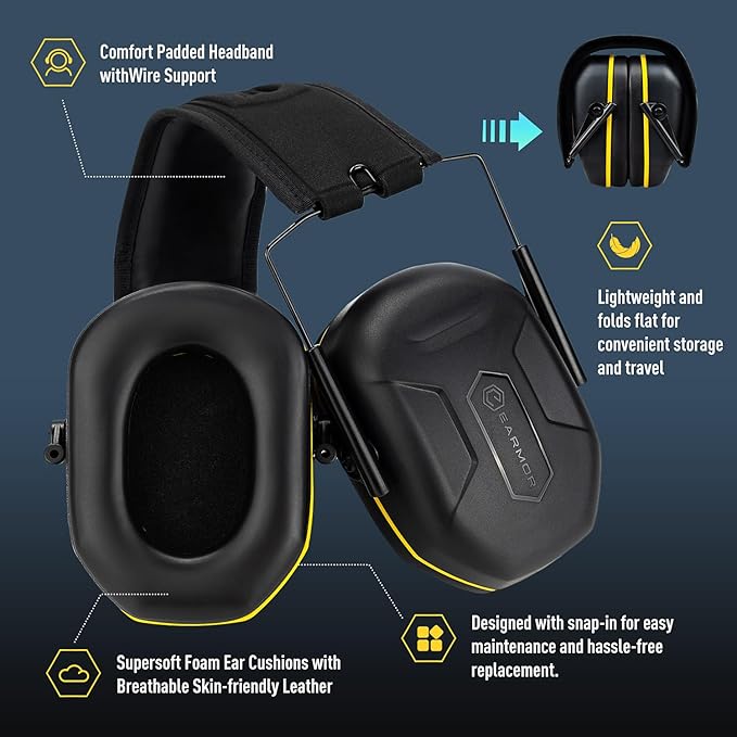 Shooting Ear Protection, Electronic Ear Protection For Gun Range Bluetooth 5.4 Ear Muffs with Gel Ear Pads, 29dB SNR