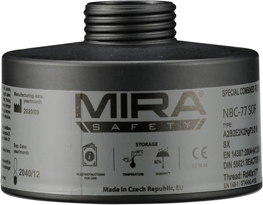 MIRA SAFETY M Gas Mask Filter - Certified CBRN Filter for Full Face Respirator Mask, 40 mm NATO Gas Mask Filter, Longest 20 Year Shelf Life, Vacuum Sealed NBC Filters, Compatible with Mira Gas Mask