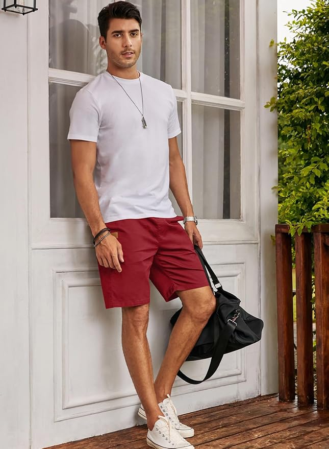 JMIERR Mens Casual Shorts - Cotton Drawstring Summer Beach Stretch Twill Chino Golf Shorts