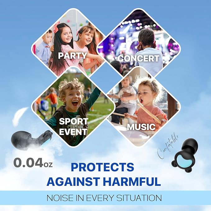 Kids Ear Protection Kids Ear Plugs (6-12yrs) - Reusable Everyday Noise Relief for Child Adult with Small Ear Canal, for Focus, Anxiety, Stress, School, Home, Playtime –26 dB Noise Reduction Earplugs