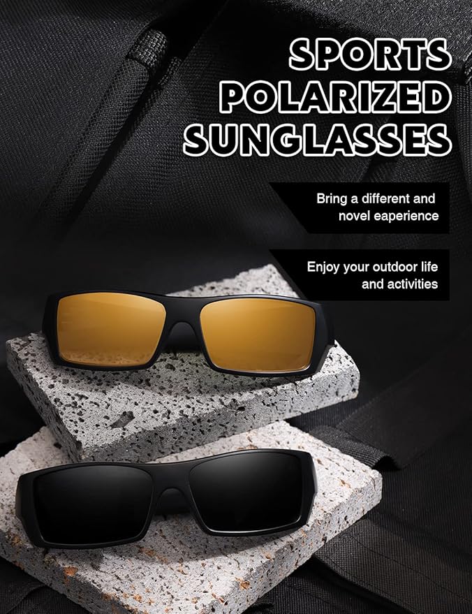 Polarized Sunglasses Men Womens Trendy Retro Sports Rectangular Wrap Around Vintage Shot Shield