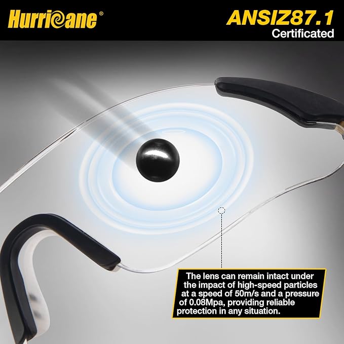 HURRICANE UV400 Safety Glasses, Clear Lens, Lightweight Protective Goggles with Anti-Fog & Anti-Scratch Coating, Adjustable Nylon Frame & Flexible Temples for Work, Lab, Construction, Workshop & More