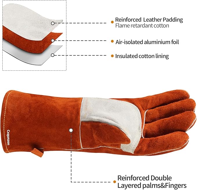 Leather MIG Welding Gloves with Reinforced Palm, Kevlar Stitching, Heat Fire Resistant for Welding/Grilling/BBQ