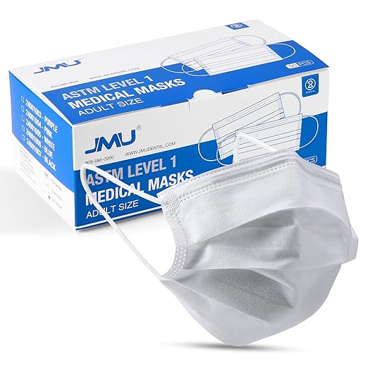 JMU 50pcs 3 Ply White Disposable Face Mask, Medical Grade, Comfortable & Breathable Suitable for Protection