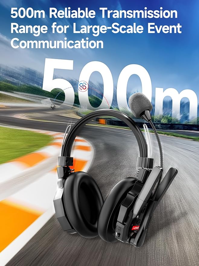 SYNCO XTALK XMAX9 Wireless Intercom Headset System, Dual Ear Communication Headsets with Noise Reduction 500m/1640ft for 9 Person Event TV Production Live, Xtalk-Xmax-Wireless-Headset-Intercom