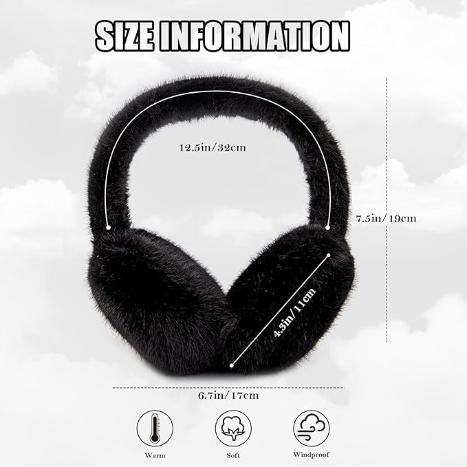 Winter Ear Muffs for Women Girls Faux Fur Cute White Earmuffs Fluffy Ear Warmers Foldable Ear Covers Outdoor
