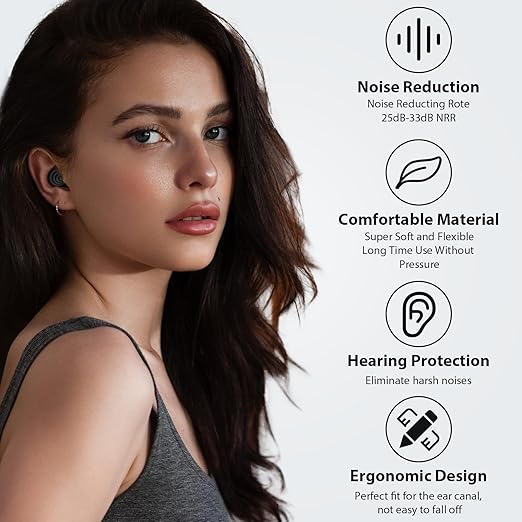 Ear Plugs for Sleeping Noise Cancelling, Reusable Soft Noise Reduction Earplugs for Sleep, Focus, Travel, Work, Motorcycle, Concert with 6 Silicone Ear Tips and 6 Foam Ear Tips - 25-35dB Black
