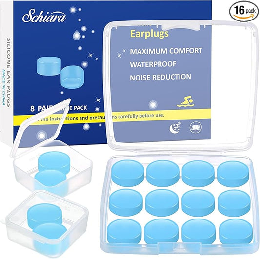 Ear Plugs for Sleeping, 16 Moldable Noise Cancelling Silicone Earplugs for Swimming, Snoring, Sleep and Studying, Blue