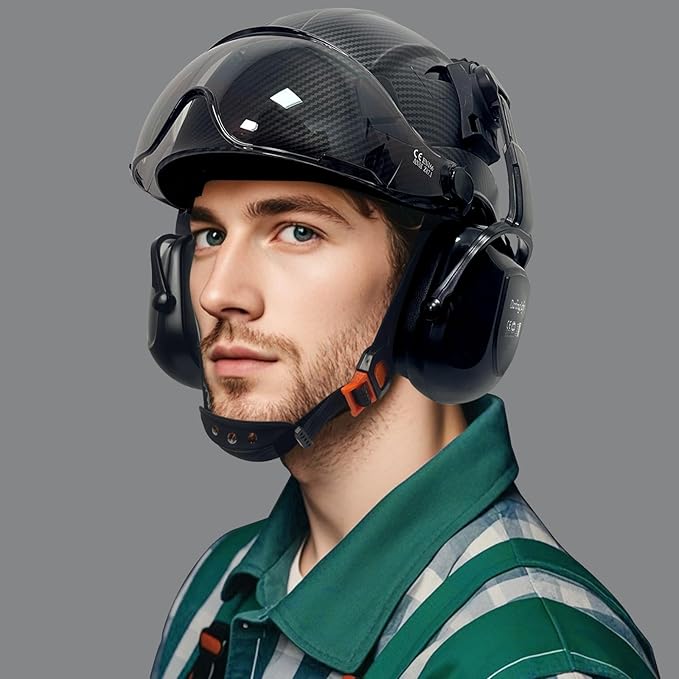 DS-A8S Matte Black Hard Hats with Visor Ear Muffs Safety Helmet Outdoor Work Head Protection ANSI Z89.1 OSHA Approved Industrial Forestry
