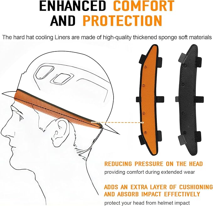 Hard Hat and Safety Helmet Sweatbands Liner Accessories, Washable Sweat Band Cooling, Suspension Replacement for Hard Hats Reusable Insert Replacement, Orange, 3 PCS