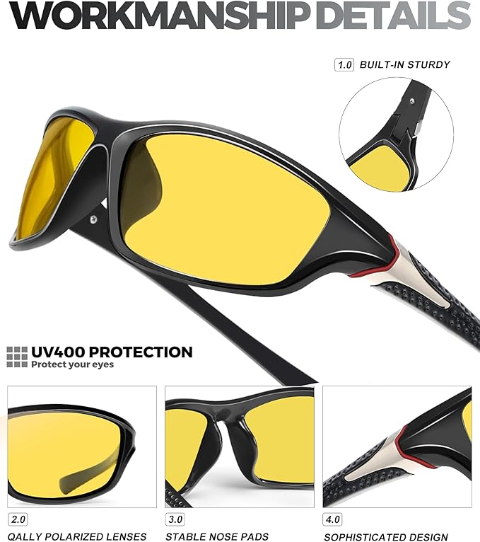 Polarized-Sunglasses-Men Sports Mens-Sunglasses: Sun-Glasses with UV400 Protection for Driving Golf Fishing Running