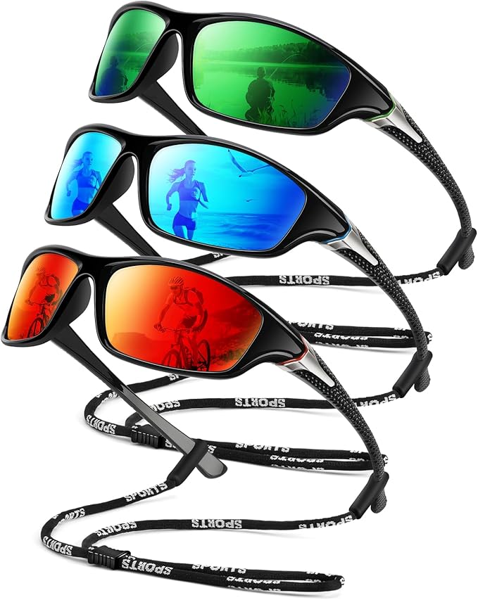 Polarized Sunglasses-Men Sports Sunglasses: Mens Sunglasses Polarized Running Sun Glasses Driving Fishing 3 Packs