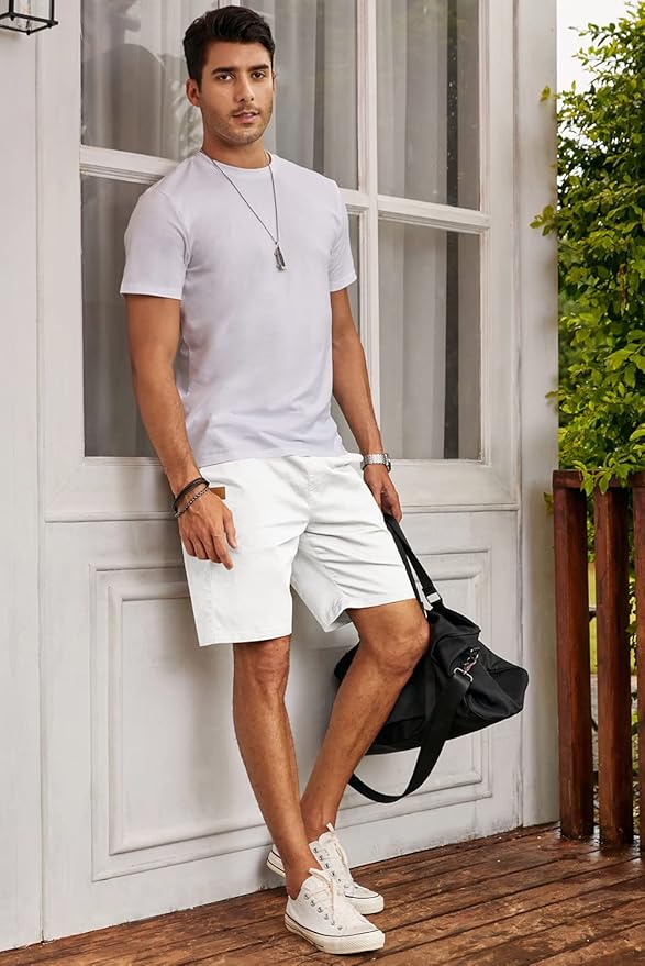 JMIERR Mens Casual Shorts - Cotton Drawstring Summer Beach Stretch Twill Chino Golf Shorts