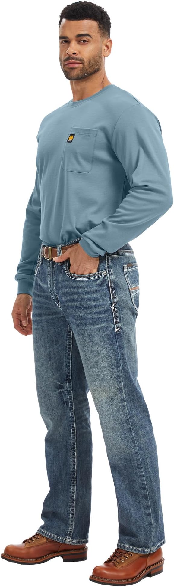 WORKWEYA Men's FR Shirts 6.5oz Lightweight Long Sleeve Flame Resistant T-Shirt NFPA 2112/CAT2