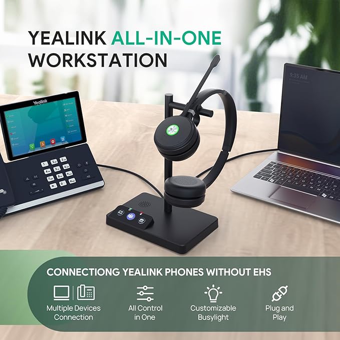 Yealink WH62 Mono UC DECT Wireless Headset 525 ft Range for Zoom Skype Certified Work Headset with 2X Noise Canceling Mic for IP Phone and Computer, Office Single On Ear Headphone,13 Talk Time