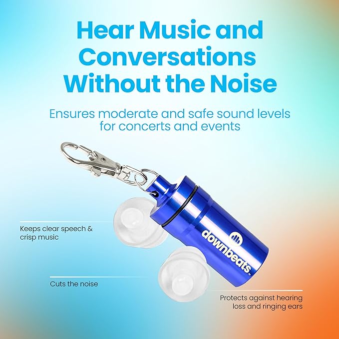 High Fidelity Ear Plugs for Hearing Protection - Discreet, Clear Ear Plugs for Concerts, Festivals & Noisy Events - Up to 18dB Background Noise Reduction Reusable Ear Plugs - Comes with Aluminum Case