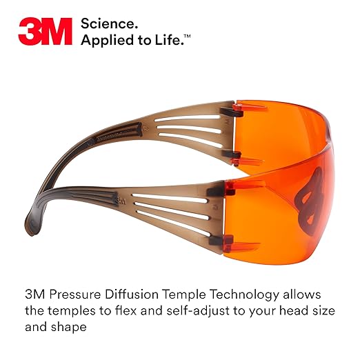 3M Safety Glasses, SecureFit, 20 Pack, ANSI Z87, Scotchgard Anti-Fog Anti-Scratch, Orange Lens, Brown/Black Frame, Flexible Temples