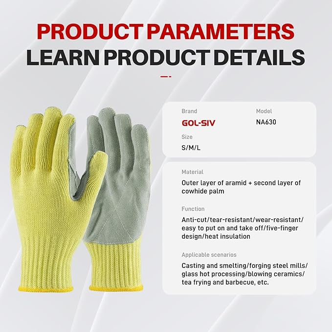 Heat Cut Resistant Gloves,Aramid leather Oven Gloves with Fingers,Heat Resistant Up to 450°F, Thick Knit Design- Grill Mitts for Men & Women(Aramid leather, Medium)