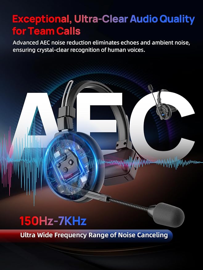 SYNCO XTALK X5 Wireless Intercom Headset System, 2.4GHz Full Duplex Group Talk Coms with 24H 350M/1148FT Real-time Monitoring, Single-Ear-Headsets-for-Communication