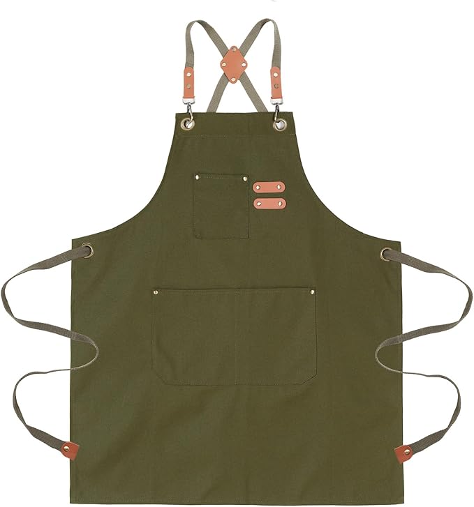 Chef Aprons for Men Canvas Apron with Large Pockets and Adjustable Neck Strap for Cooking, BBQ, Gardening