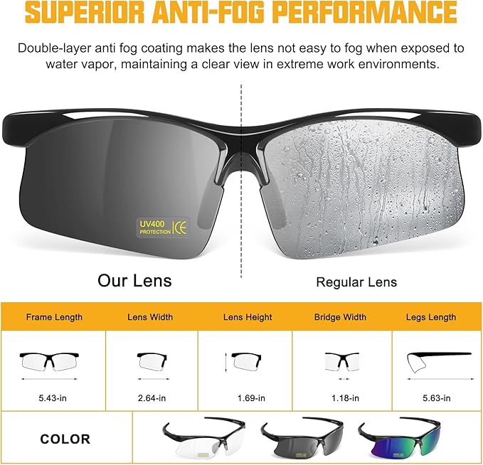 OXG 6 Pack Anti Fog Safety Glasses for Men Women, ANSI Z87.1 Protective Eyewear Impact Resistant Eye Protection for Work