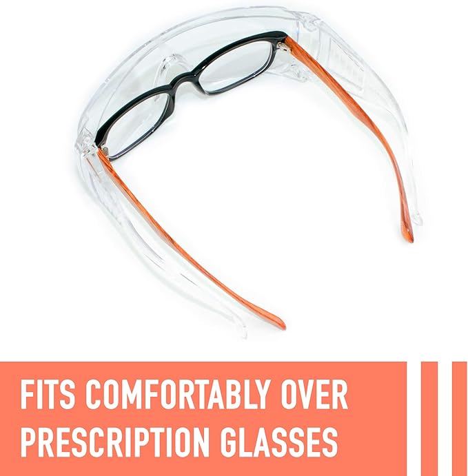 Aqulius Safety Glasses Over Eyeglasses - 3 Pack, OTG Style - Anti-Fog & Scratch-Resistant Safety Goggles Over Glasses Fit Over Prescription Eyewear