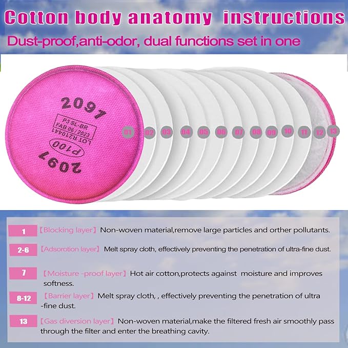 60PCS 2091 P100 Particulate Filter (Kaherdin) Compatible with 2091，Installed on P100 Filter Retainer Replacement for 6000 6200 6800 7000 FF-4 for Against Dust,Painting, Sanding(2091（30pack)