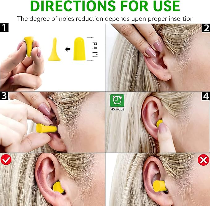 60Pairs Foam Earplugs, 38dB Noise Reduction Ear Plugs, Hearing Protection EarPlugs for Sleeping Noise Cancelling,Shooting Range, Work