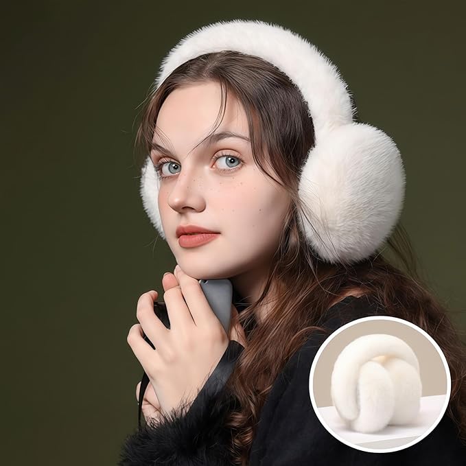 Ear Muffs for Winter Women Men, Adjustable Faux Fur Earmuffs, Fluffy Ear Warmers, Foldable Ear Warmer Earmuffs