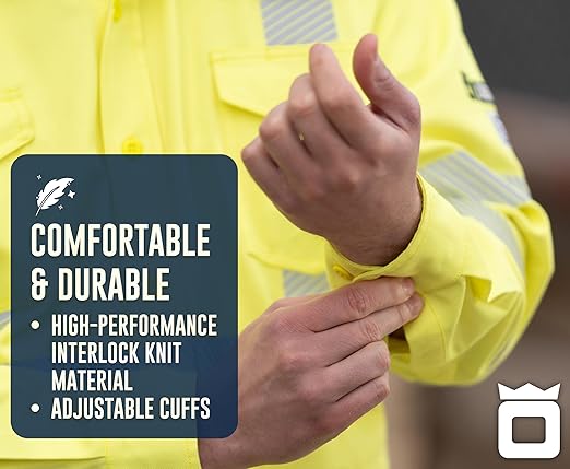 Oberon FR Arc Rated Hi Vis Button-Up Safety Shirt For Men - Flame Resistant & Reflective - 10 Cal - Class 3 - Hi Vis Yellow