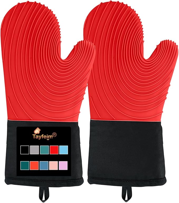 Silicone Oven Mitts-13.6 in Extended Oven Mitts Heat Resistant 500F, Oven Gloves with Soft Liner Good Grippy BPA-Free Easy to Clean Flexible-Oven Mits Set for Cooking Baking Grilling BBQ