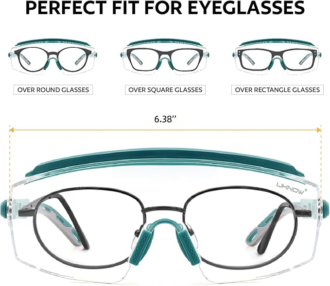 UKNOW Safety Glasses Over Eyeglasses, Anti Fog Safety Goggles ANSI Z87.1, Adjustable Protective Eyewear