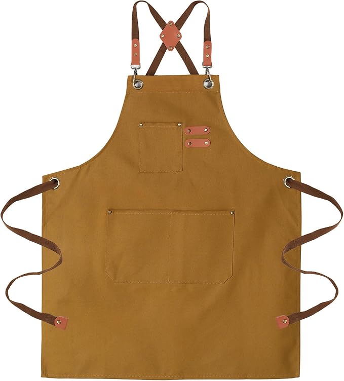 Chef Aprons for Men Canvas Apron with Large Pockets and Adjustable Neck Strap for Cooking, BBQ, Gardening