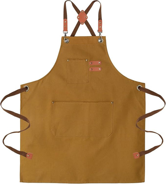 Chef Aprons for Men Canvas Apron with Large Pockets and Adjustable Neck Strap for Cooking, BBQ, Gardening