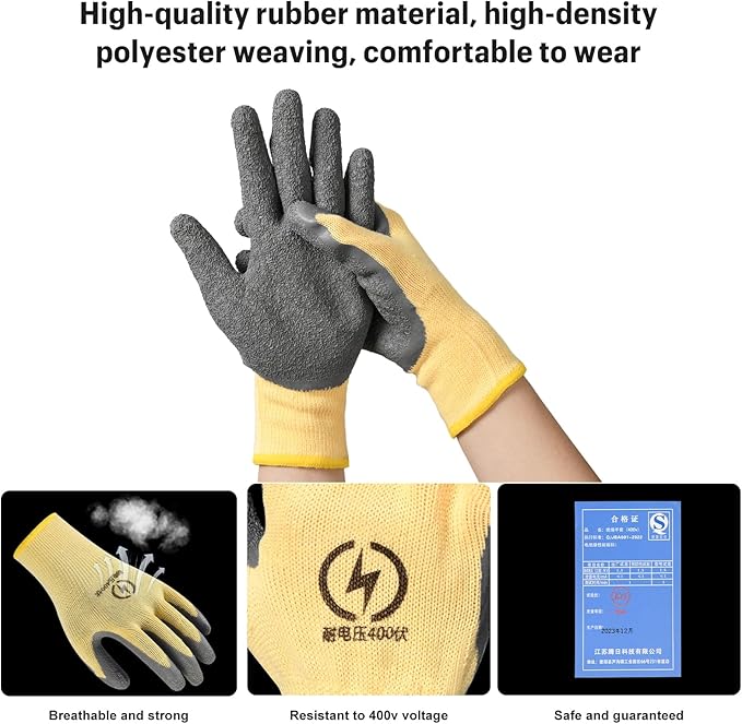 Electrical Insulated Gloves,400V High Voltage Resistance Electrician Gloves,Anti-slip Rubber,Work Gloves