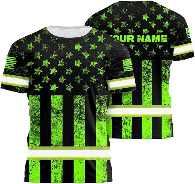 Maddly High Visibility US Flag Collection Safety Workwear Custom Name for Workers, Runners, Truckers, Patriotic