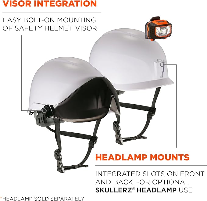 Ergodyne Skullerz 8974V Safety Helmet Class E Safety Helmet with Visor, Anti-Fog Clear Lens