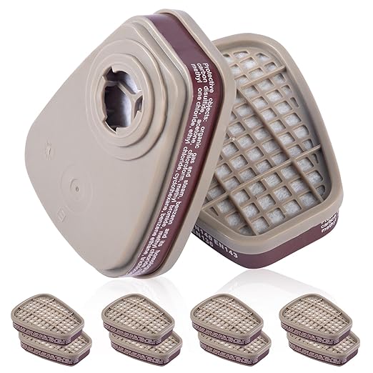 5 Pair Respirator Cartridges& Filters - 6001 Filter Cartridges for Respirator, Against Dust/Organic Vapor/Chemical/Particulates, Compatible with 6200, 7502, 620, 6800 Series Respirator Brown