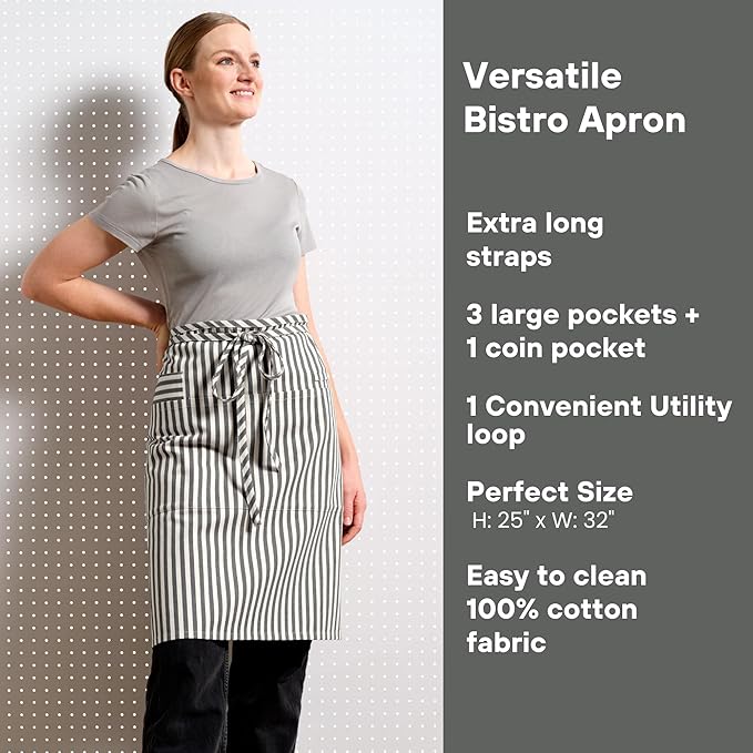 MEEMA Bistro Half Apron for Men & Women | Half Aprons for Women With Pockets | Delantales Para Meseros | Waitress Aprons | Server Apron with Pocket