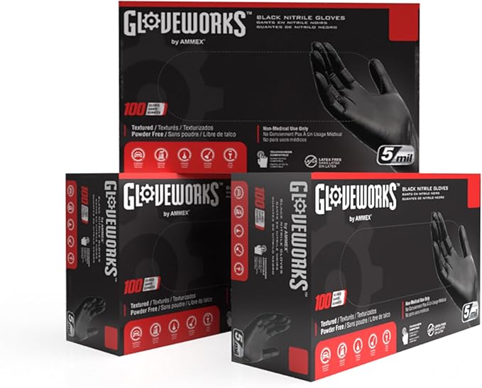 GLOVEWORKS Black Nitrile Gloves, Disposable, Latex Free, 5 Mil