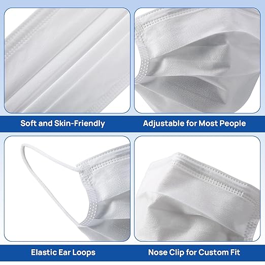 JMU 1000pcs Disposable Face Masks White, 3-ply Protection Medical Masks, ASTM Level 1