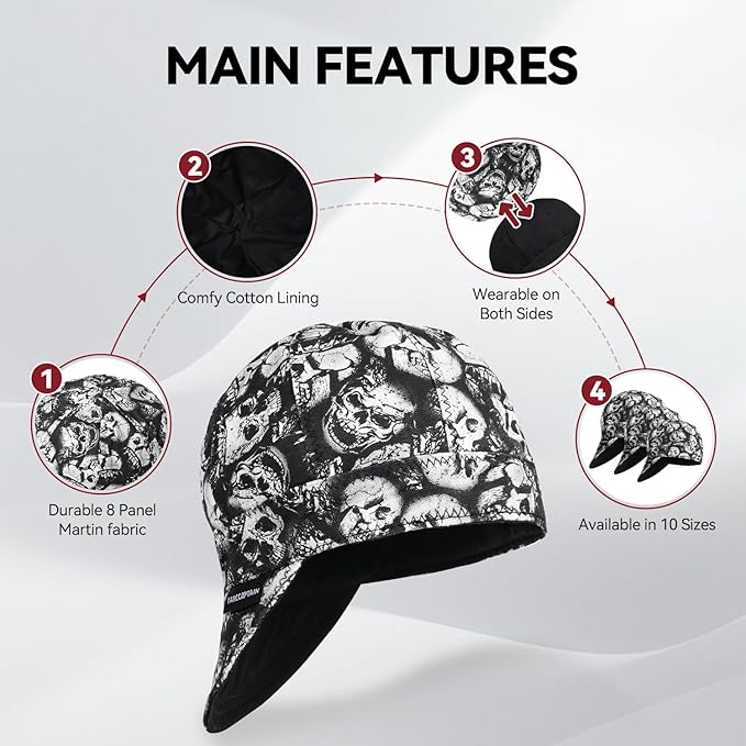 ARCCAPTAIN Reversible Welding Caps, 8 Panel Protective Welding Cap, 10 oz Fireproof Cotton Comforts for Safety and Protection While Welding to Men Women, 7