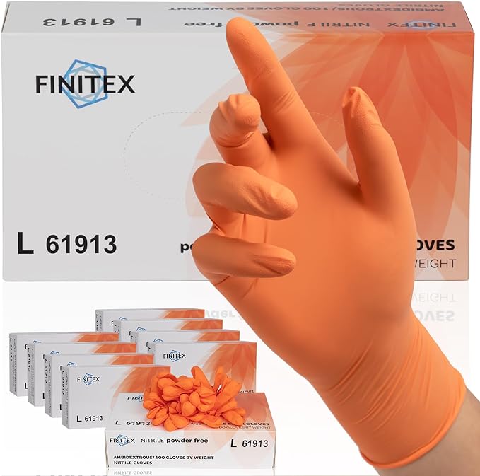 FINITEX Nitrile Disposable Gloves - Orange, 3.5mil, 1000PCS, Powder-Free, Cleaning, Medical, Food Gloves