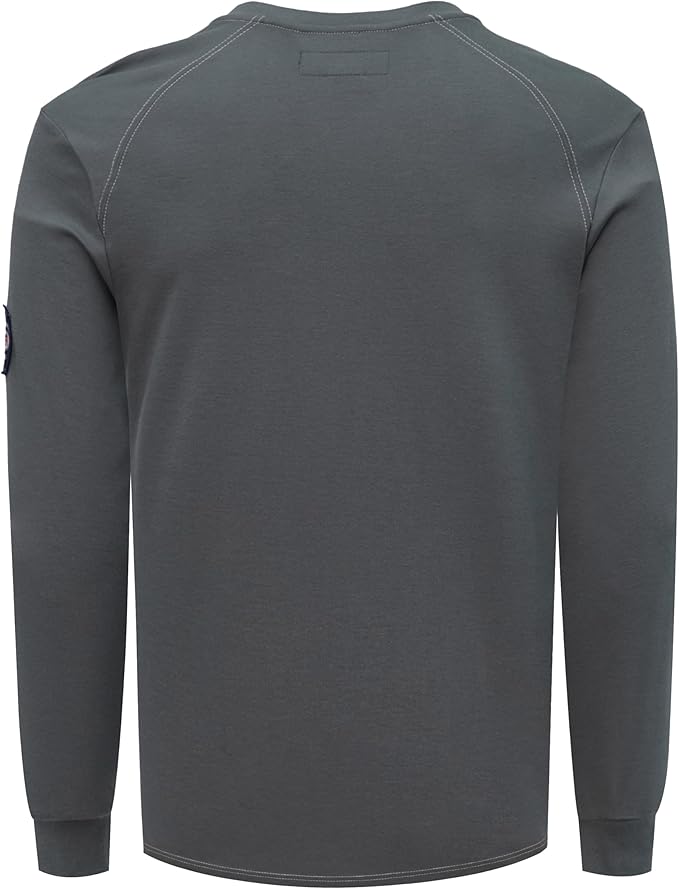 BOCOMAL Men's FR Shirt Pocket Henley Lightweight Flame Resistant Cotton Long Sleeve Workwear UL NFPA2112 CAT2 Welding Tee
