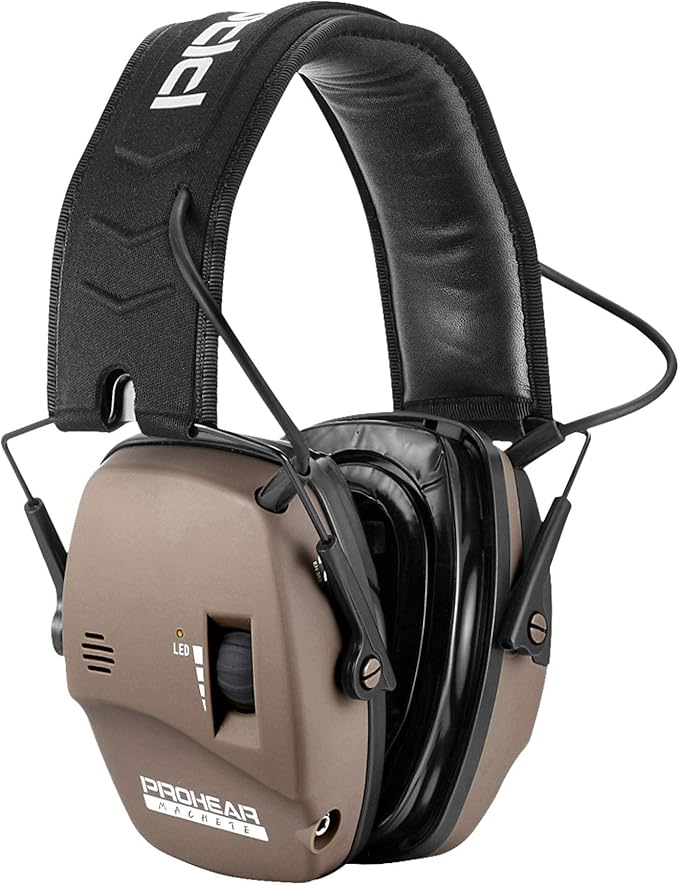 PROHEAR Digital Electronic Shooting Ear Protection Muffs with GEP02 Gel Ear Pads, Hunting Sound Amplification Earmuffs, NRR 23dB Low Profile Hearing Protection for Gun Range - Brown