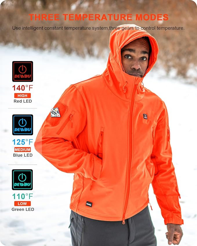 DEWBU Heated Jacket for Men with 12V Battery Pack Winter Outdoor Soft Shell Electric Heating Coat